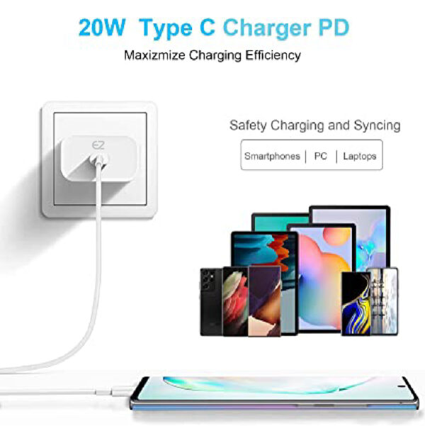 EZone mfi Certified 20W Fast Charger for iPhone USB-C with PD Charging Cable - Image 2